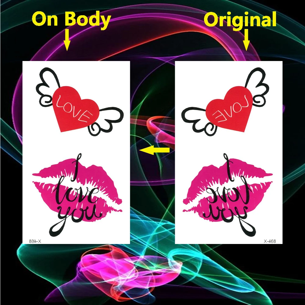 Sexy Lip Love Waterproof Tattoo Sticker Heart with Wing Temporary Tatoo Body Art Arm Girl Women Fake Tattoos Flash Tatto Tatuaje