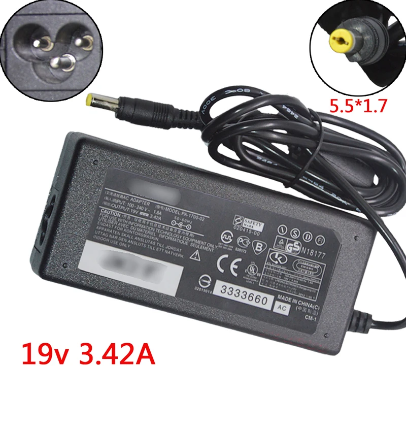 Nuevo cargador adaptador de fuente de alimentación 19v 3.42A 5,5*1,7 para ACER 4736ZG 4738G Notebook