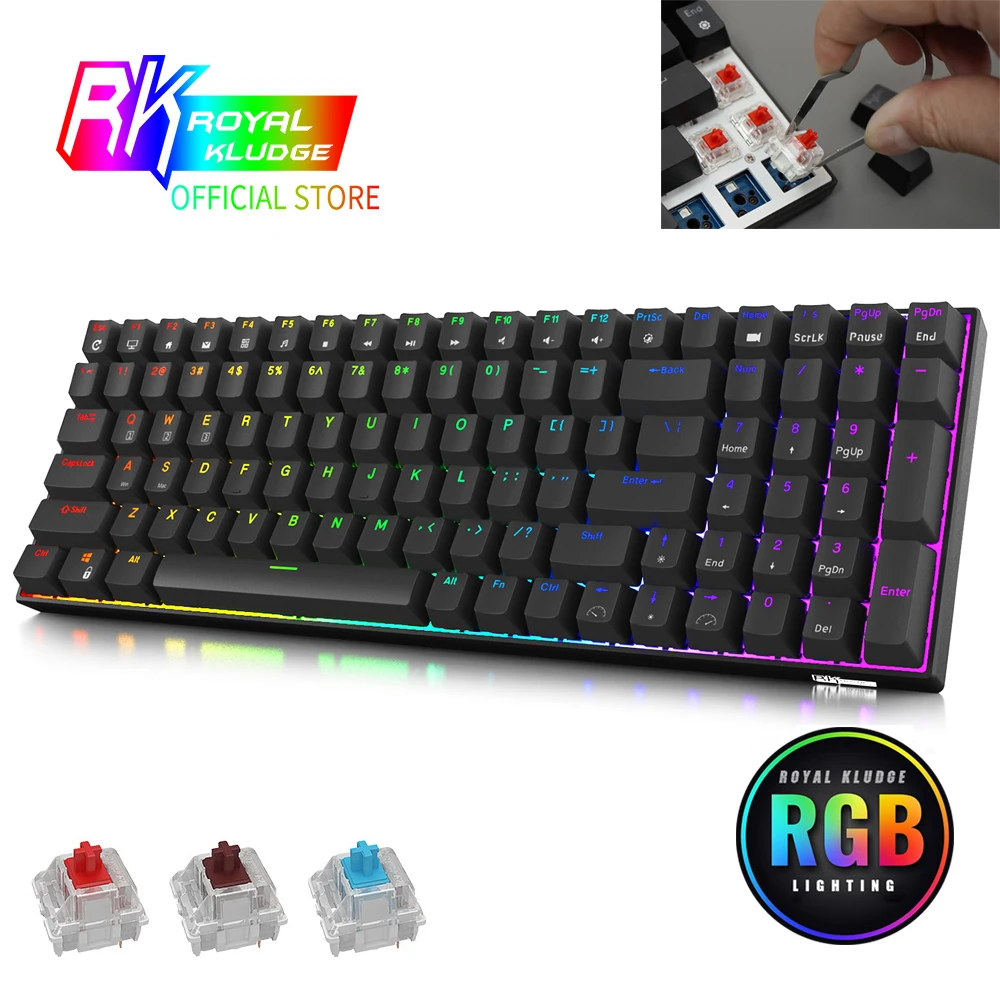 Rk61 2.4ghz Sans fil / bluetooth / filaire 60% Clavier mécanique, 61  touches 3 modes Connectable Hot Swappable Rgb Gaming Keyboard avec logiciel  programmable
