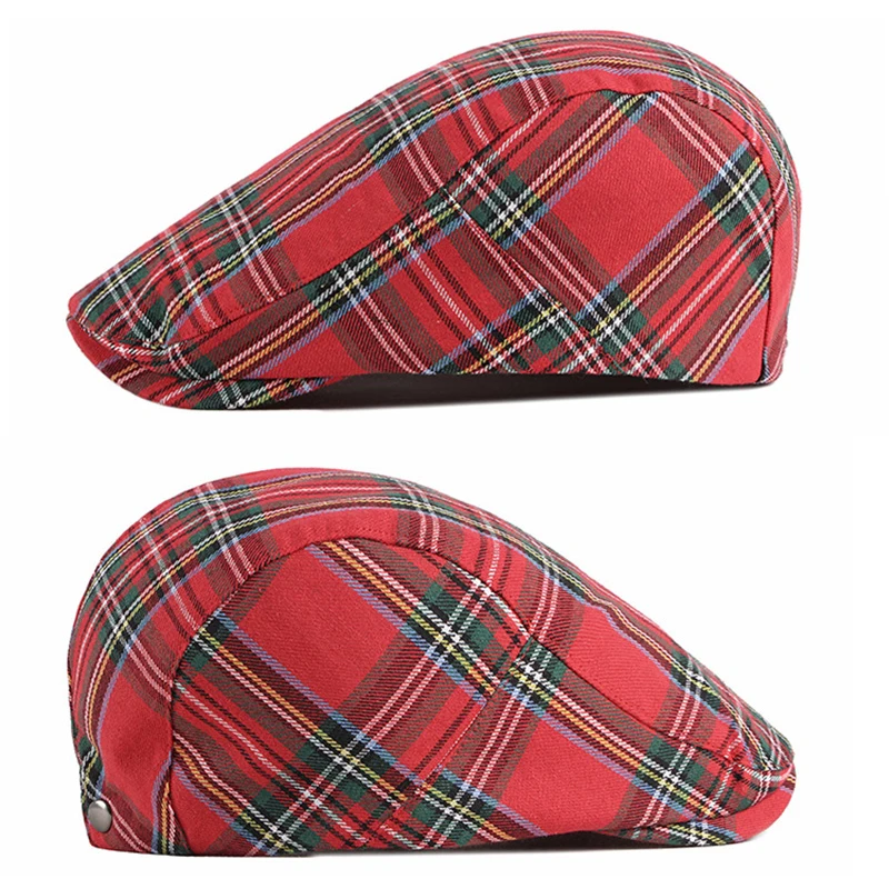Beret Hat Women Men Spring Summer Plaid Visors