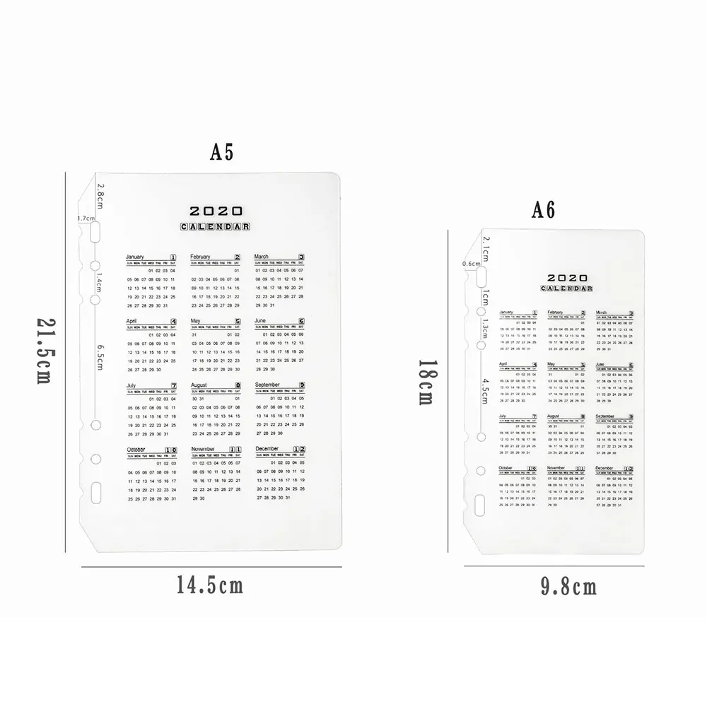 Новая панель с календарем, блокнот с 6 отверстиями, блокнот, аксессуары A5 A6, PP пластмассовый сепаратор, органайзер для блокнота