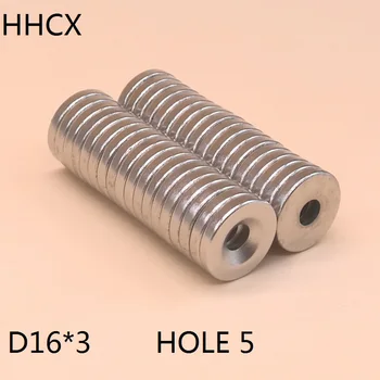 

50pcs/lot disk magnet 16*3 Hole 5 N35 Strong D Countersunk NdFeB magnet 16x3 Permanent magnet for speaker