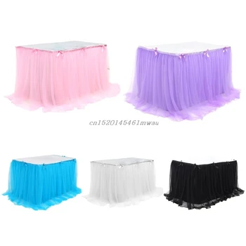 

Rectangle Tulle Table Skirt Cover for Wedding Baby Shower Birthday Party Decoration Layered Tutu Mesh Tablecloth with Bowknot