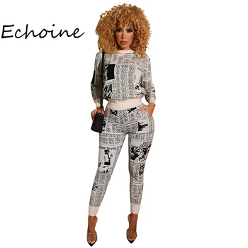 

Casual Sweatshirt Print Thread Suit Two Pieces Set O-neck Top + Long Pants Women Tracksuit Outfit Autumn And Winter Colthes