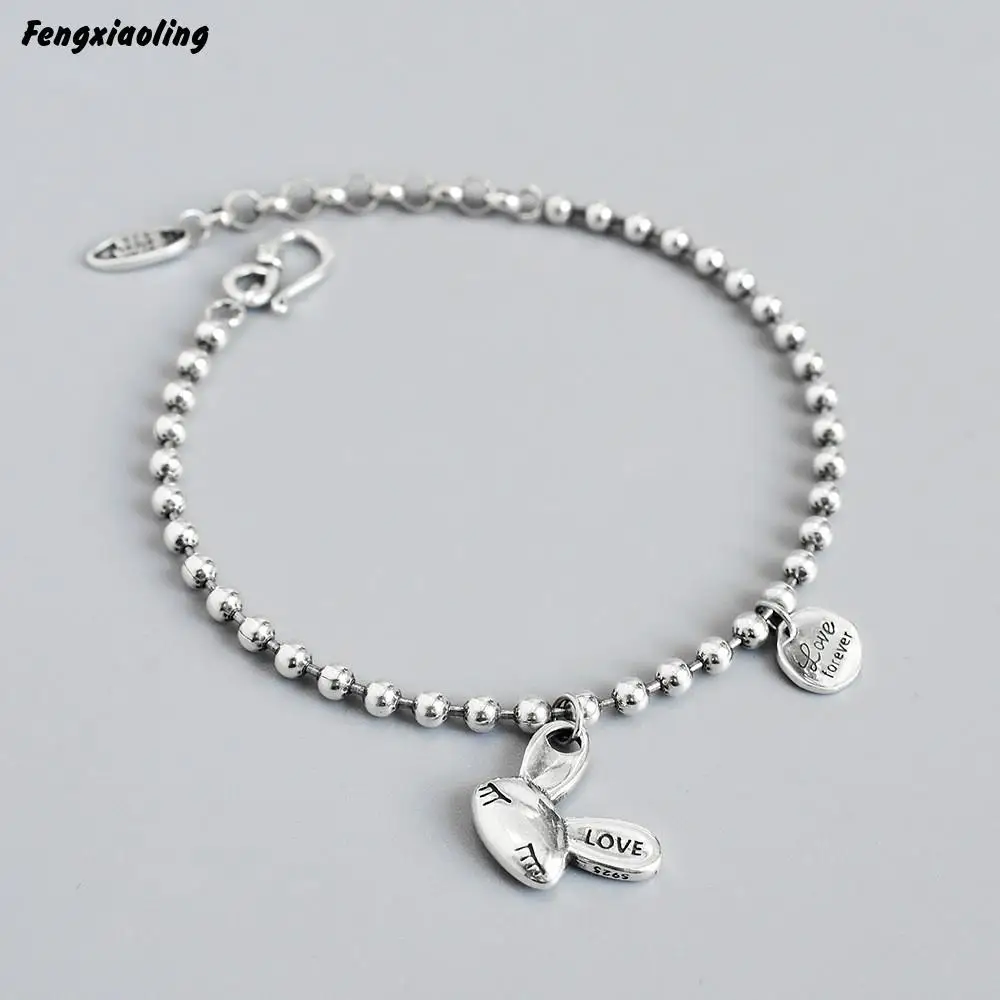 

Fengxiaoling New Fashion 100% Genuine 925 Sterling Silver Vintage Rabbit Charm Bracelets For Women Fine Jewelry Cute Accessories