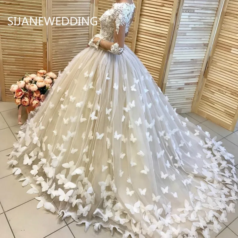Vestido de noiva Wedding Dress Luxury Butterfly Flowers Princess Wedding Party Dress 201907214