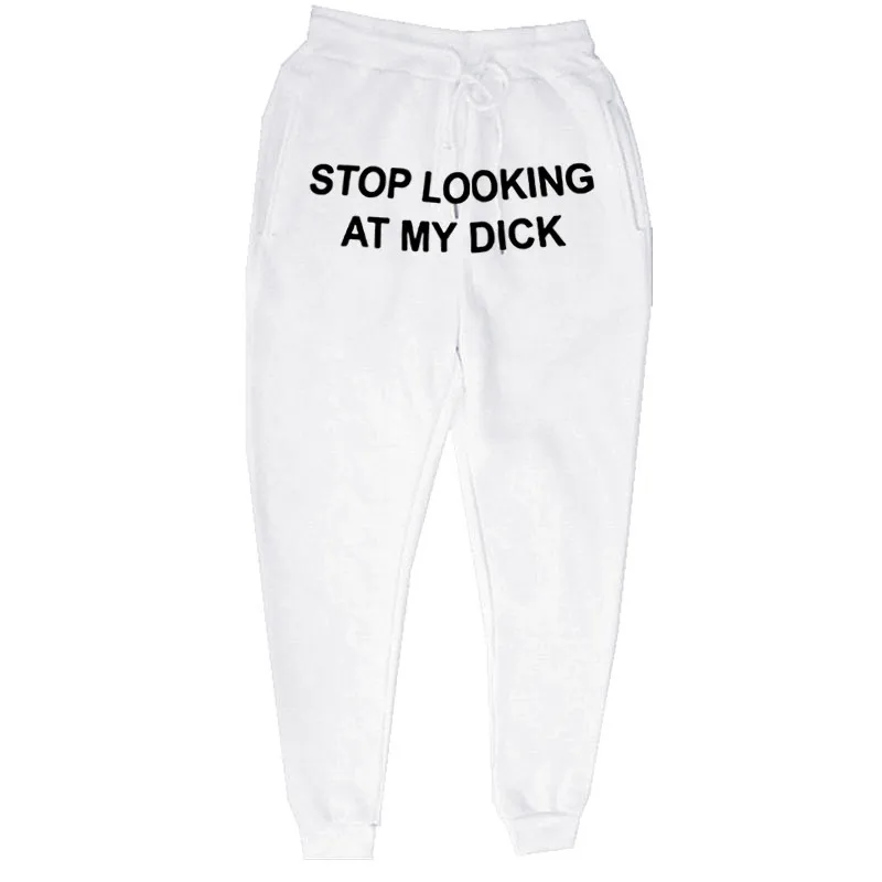 Sweat Pants Men Women Joggers Stop Looking At My Dick Sweatpants Hip Hop Print High Waist Trousers Streetwear Sweatpants Hippie Sweat Pants Men Women Joggers Stop Looking At My Dick Sweatpants Hip Hop Print High Waist Trousers Streetwear Sweatpants Hippie