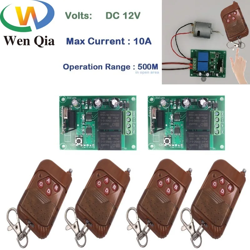 

Wenqia 433MHz Universal Wireless Remote Control Switch DC 12V 2CH rf Relay receiver and Transmitter For motor/door Controller
