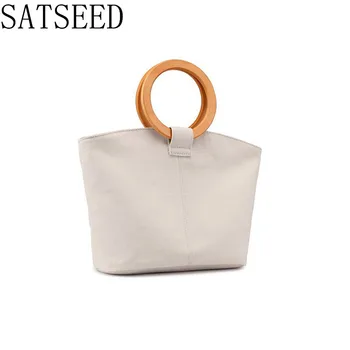

Bags Women 2020 New Fashion Handbags Japan and South Korea Series Student Wooden Handle Bag Canvas Bag Female Bag