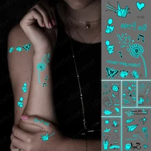 Luminous Tattoos Panda Butterfly Paper Crane Musical Note Waterproof Temporary Tattoo Sticker Women Men Blue Glow Body Art Tatto
