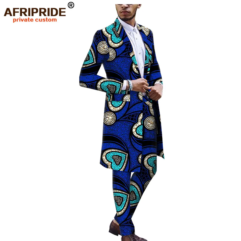 Африканский Анкара Дашики костюм для мужчин AFRIPRIDE Портной сделал Базен richi одна пуговица длинная куртка+ длинные брюки A1816012 - Цвет: 539J