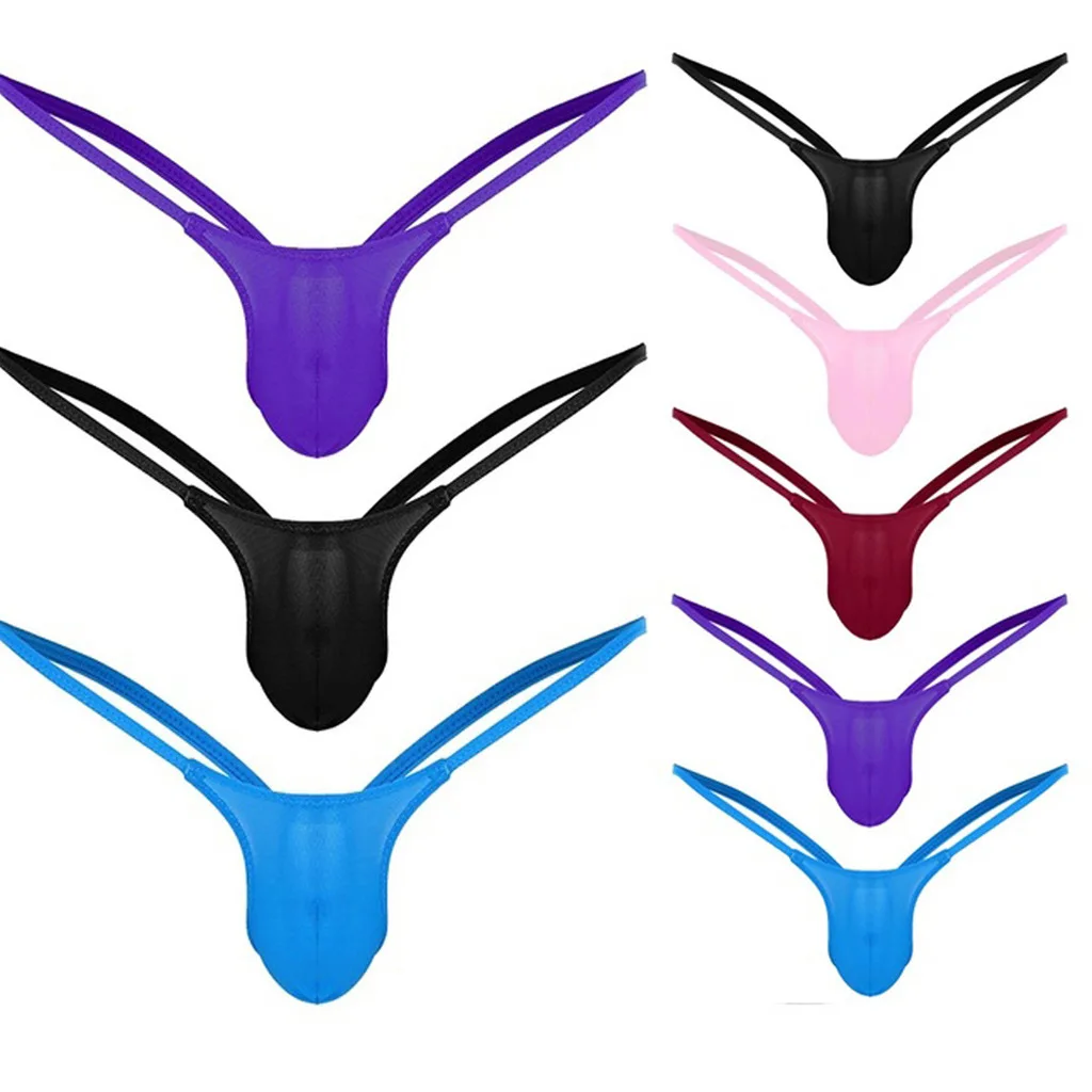 

Sexy Men's Thongs Solid Color Strap Ultra Thin Low-Rise Bulge Pouch Briefs Underwear Pump Man Breathable Thong Panties