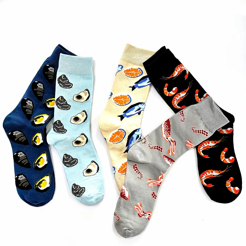 

Harajuku Happy Socks Funny Combed Cotton Casual Marine Animals Arctic Shrimp Octopus Pattern Novelty Skateboard Socks