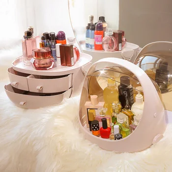 

New Hot Makeup Storage Box Drawer Type Desktop Dustproof Transparent Window Cosmetic Organizer Case USJ99