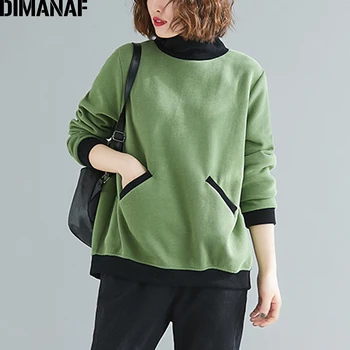 

DIMANAF Plus Size Women Hoodies Sweatshirts Cotton Think Lady Tops Pullover Turtleneck Spring Female Loose Solid Casual Clothing
