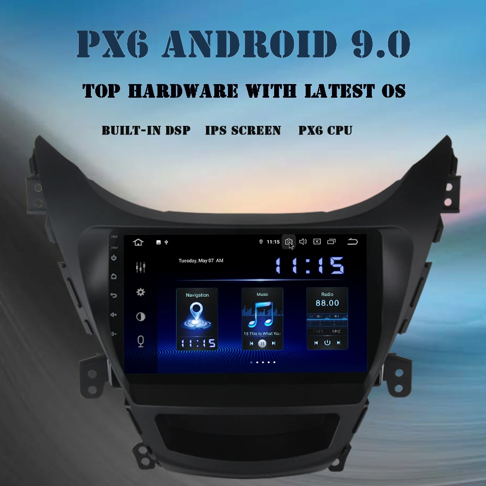 Android 9,0 Автомагнитола gps Navi для hyundai Elantra PX6 DSP HDMI " ips 2 din навигация 4 Гб+ 64 Гб wifi BT TDA7850