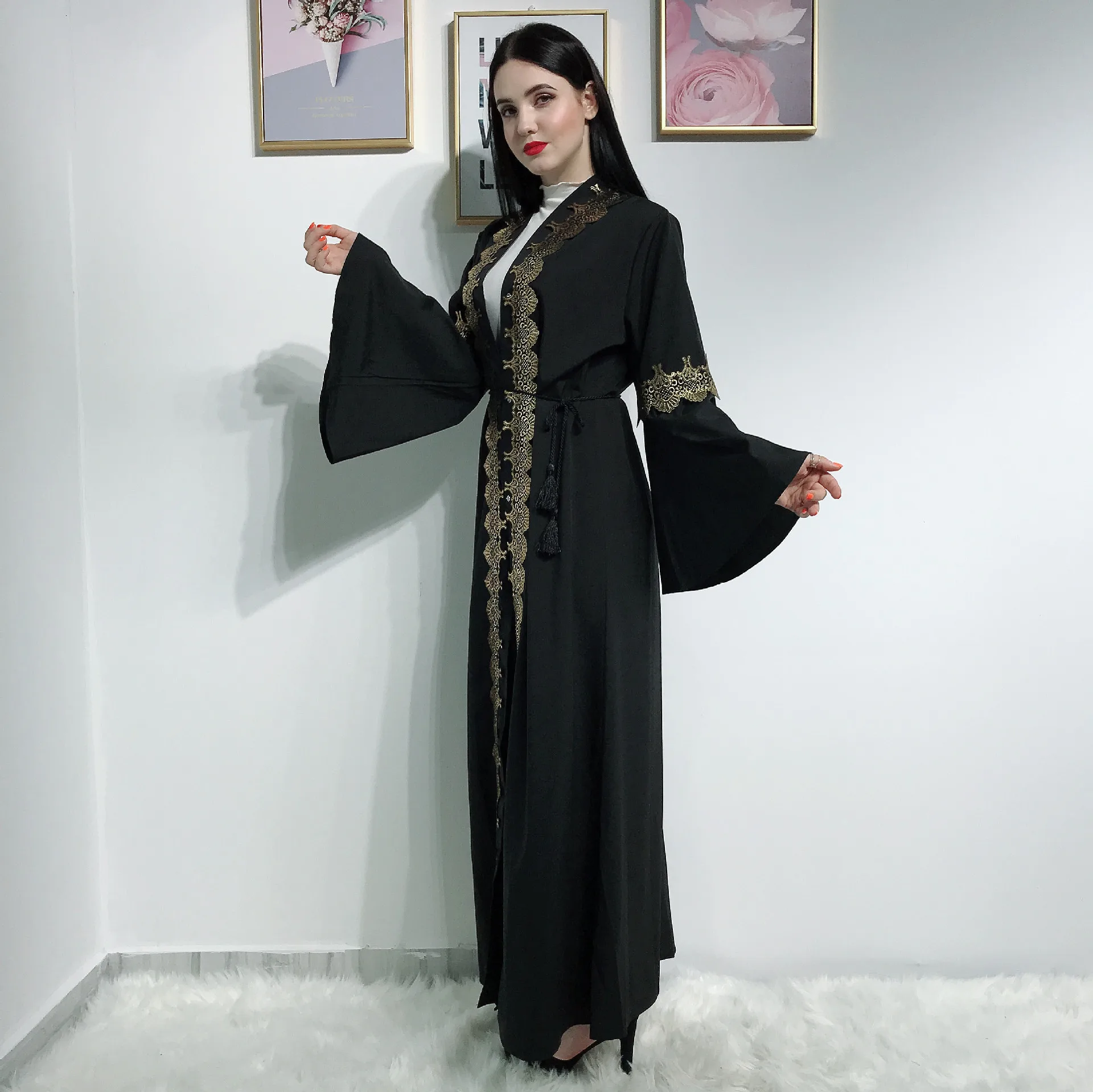 Elegnat мусульманский абайя печати Макси платье кардиган длинный халат кимоно Рамадан ИД мусульманская молитва одежда служения