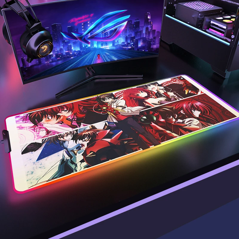 Anime High School DXD Mouse Pad RGB Anime Keyboard LED Carpet Gloway Mesa with USB Backlight Game Room Accessories Pad PC XXL