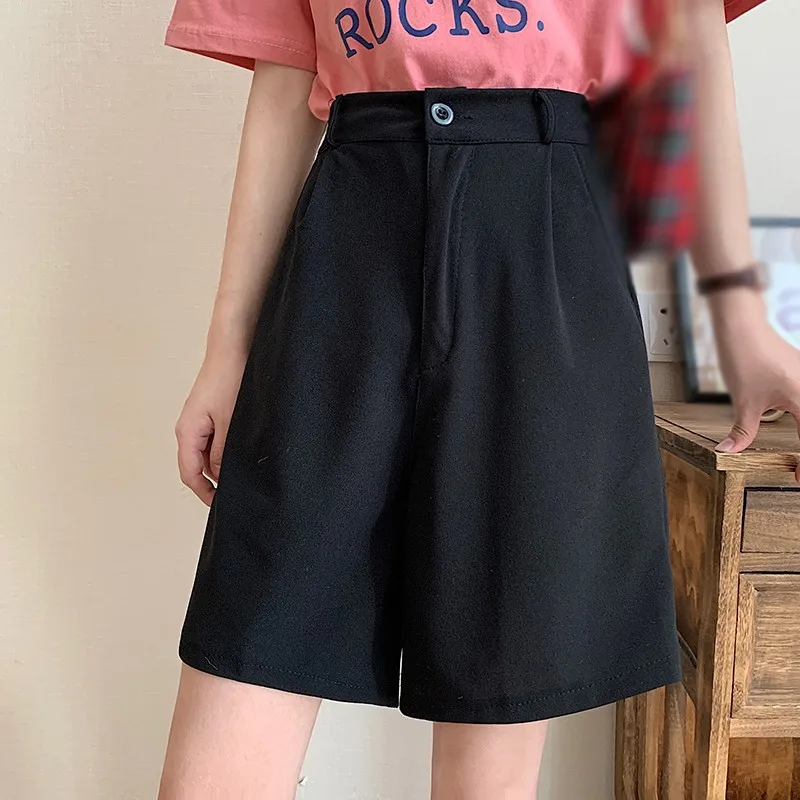 

Summer High Waist Loose Straight Solid Color Five-Point Pants Korean Style Casual Female Plus Size Pants