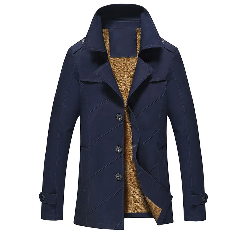 Мужской бархатный однотонный облегающий деловой длинный теплый плащ ветровка