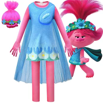 

Trolls2 magic hair wizard 2cosplay children's tight-fitting vest skirt cloak wig multi-piece