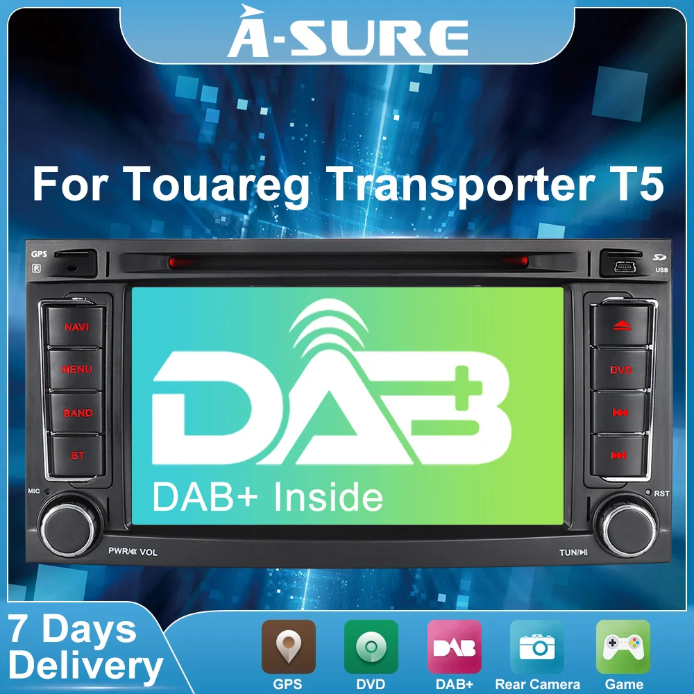 A-Sure 2 Din Car Multimedia Auto Radio DVD Player BT DAB+ Inside GPS Navigation For VW Touareg Multivan Transporter T5 2004-2011 |