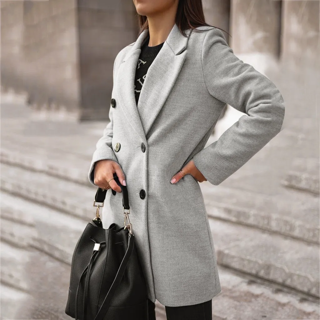 Длинное зимнее шерстяное Женское пальто пальто женское пальто с лацканами пальто с длинным рукавом на пуговицах Женское пальто s Chaqueta Mujer Invierno# G30