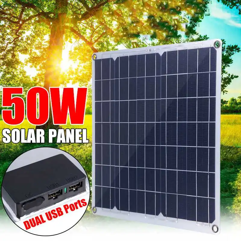 50W Solar Panel Dual USB 12V/5V Monocrystaline Flexible Solar Cells Waterproof Solar Charger for Car RV Yacht Battery Boat|Solar Cells| - AliExpress