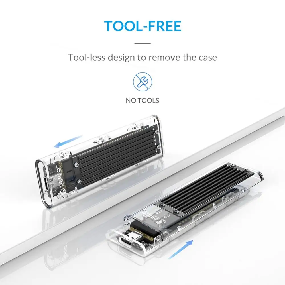 ORICO M.2 SSD Case NVME SSD Enclosure M.2 to USB TypeC Transparent Hard Drive box for NVME PCIE M Key M2 2230 2242 2260 2280 SSD