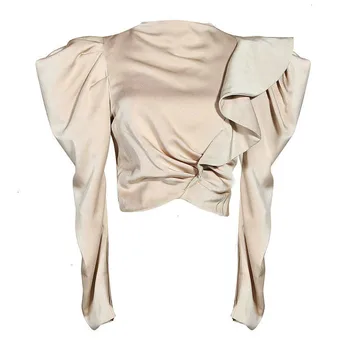 

Women Red Ruffles Split Joint Blouse New Stand Collar Long Sleeve Loose Fit Shirt Fashion Tide Spring utumn 2020 1883