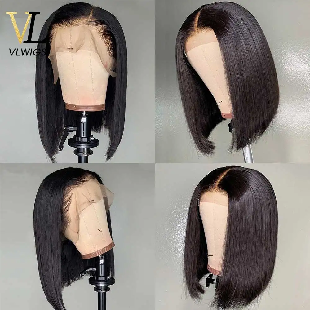 VLwigs 360, фронтальный парик с кружевом, предварительно выщипанные с детскими волосами, бразильские Реми Короткие человеческие волосы, парики для черных женщин VL09