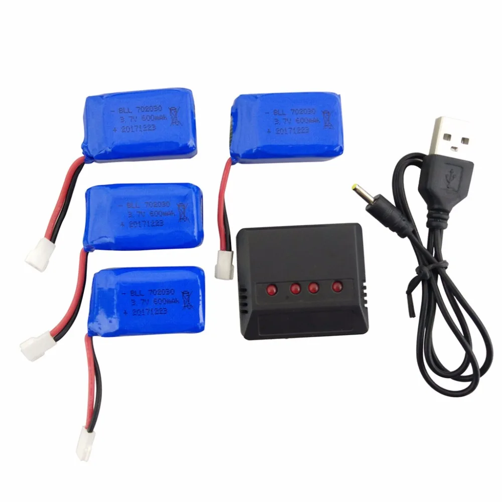 

4PCS 3.7V 600mAh Battery With 4 in 1 USB Charger For SYMA X9 Quadcopter Spare Parts Accessories