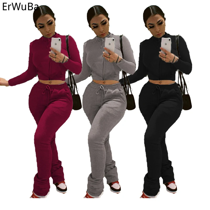 

Winter Plus Velvet Long Sleeve Large Size Casual Suit Fashion Solid Color Pocket Zipper Top Straight Pants Two-piece Suit