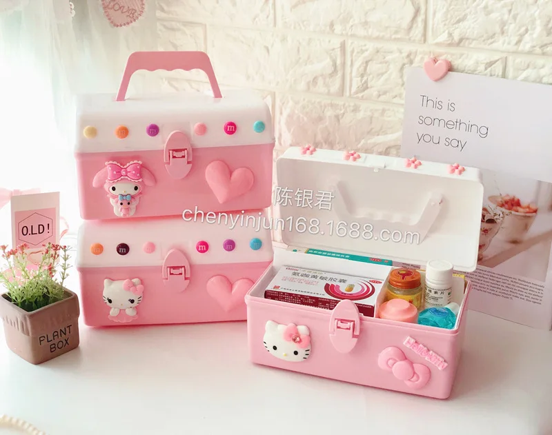 Hello kitty Пластиковый Контейнер Для Хранения Подарочная игрушка коробка для ювелирных изделий ящик для косметики Настольный органайзер для таблеток