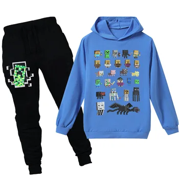 

pure cotton 6-14Clothing Sets Children's Clothes Minecrafted Tracksuits Suits Black Cotton 2Pcs Sweatshirts+trousersPH00