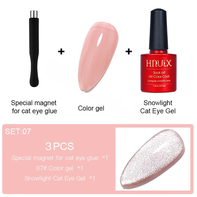 HNUIX 7.3ml 3D UV Clear Gel Dip Nail Art Gel Varnish Manicure Universal Wide New Color Phototherapy Cat Eye Gel Nail Polish SET07