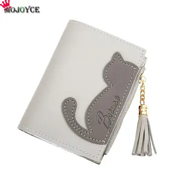 

Women Short Wallet Folding Small Purse Card Holders Cat Leather Clutch Card Bags Key Card Coin Holders Pouch