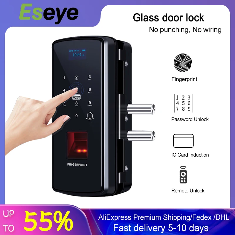 

Fingerprint Glass Door Lock RFID And Digital Password Touch Electric Lock Door For Office Glass Smart Electronic Door Lock