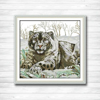 

Tiger in the Snow Winter animal Painting Counted Print on Canvas DMC 14CT 11CT Cross Stitch DMS Needlework Kits Embroidery Sets