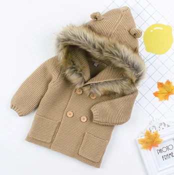 

2019 Fashion Baby Sweater Outwear Cute Fur Collar Animal Hooded Knitting Hooded Coat Autumn Winter Warm Coat For Baby Girl Boy