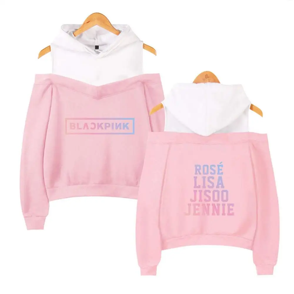 Mainlead Kpop черная розовая толстовка с открытыми плечами Lisa Rose Jennie Jisoo куртка - Цвет: Pink1