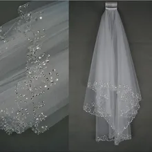 Свадебная вуаль, аксессуары для свадебного платья, 1 слой изысканной вуали ручной работы из бисера, форма крючка, Фата для невесты