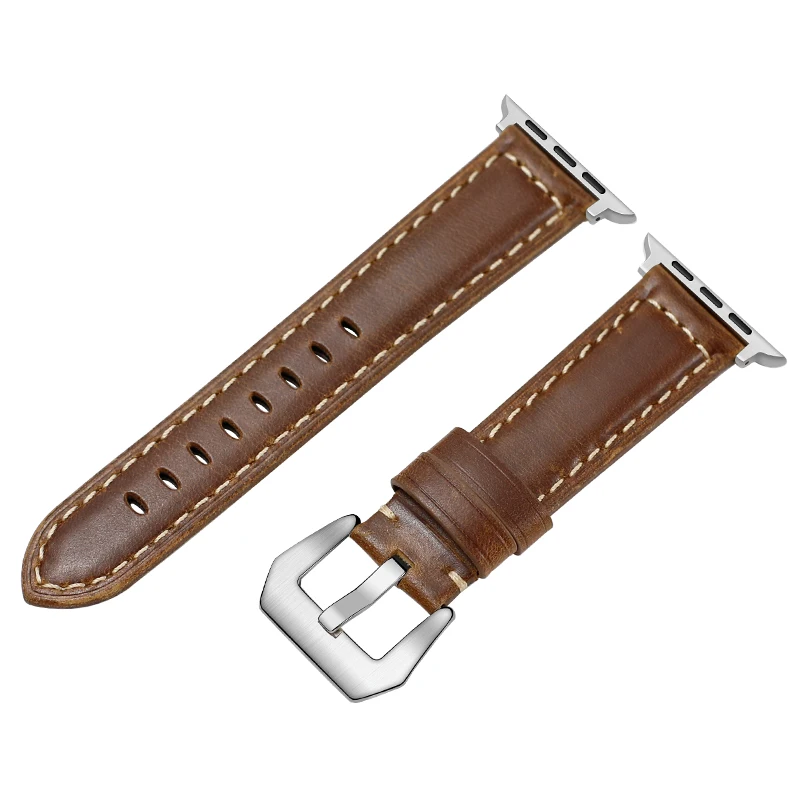 Silver-Light Brown Кутить ручной работы кожаный браслет для наручных часов Apple Watch, версии 4/3/2/1 38 мм 42 мм для наручных часов Apple Watch, ремешок для iWatch, Версия 44 мм 40 мм ремешок для часов - Цвет ремешка: Silver-Light Brown
