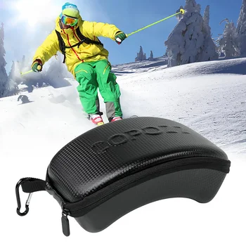 

Snowboard Solid PU Leather Ski Glasses Case Carrying Lightweight Winter Zipper With Hook Protection Hard Sports Shockproof