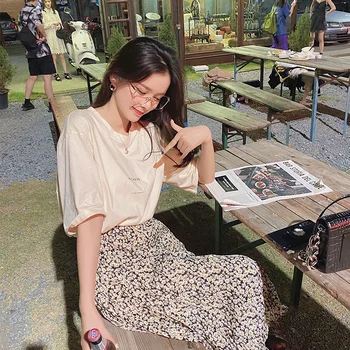 

MISHOW 2020 Spring New T-shirt Solid Word Printed Female Tops Tees Women MX20A3539