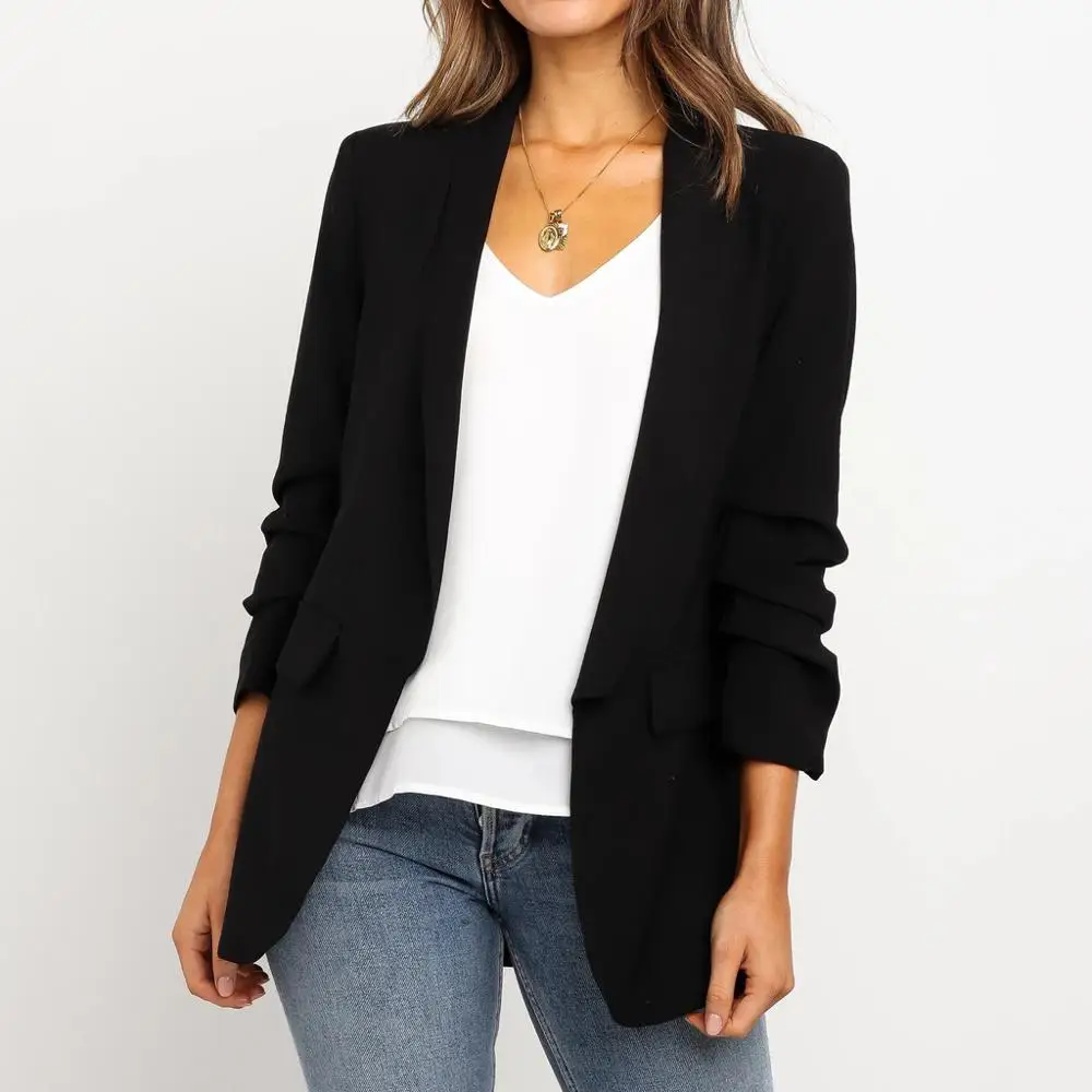 

Women Blazer Office Ladies Long Sleeve Solid Long Sleeve solid Casual Jackets Office Wear Coat Blouse dames blazers W#