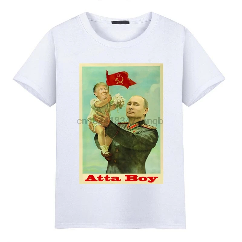 

LEQEMAO Ready StockMen Funny RUSSIA Moscow Putin Tee Shirts Homme Putin Kiss Trump Funny T shirts Unisex Tops TeeHCP1528