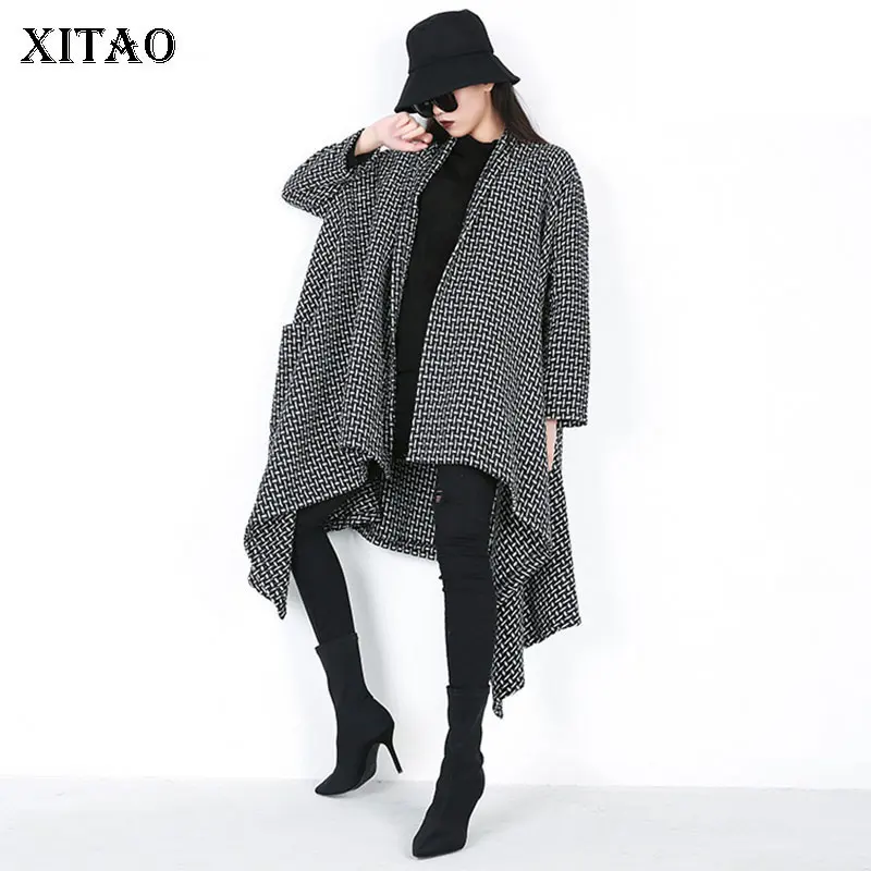 XITAO вязаный необычный Тренч женский модный новый клетчатый Длинный Элегантный