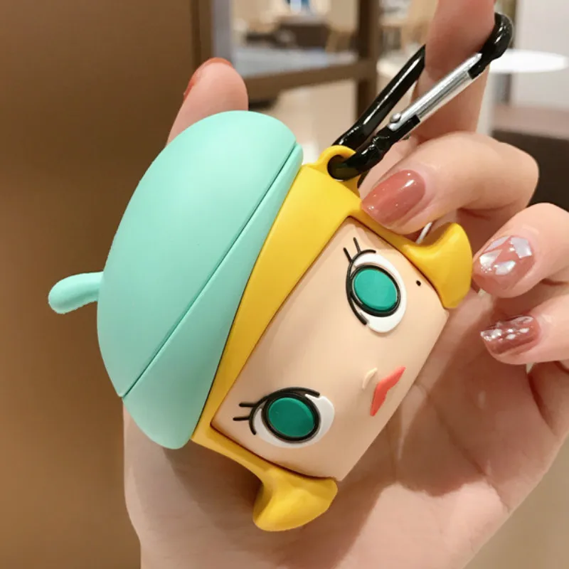 

Case for AirPods Silicone Bluetooth Earphone Case for Airpods 2 Cartoon Protective Cover Stereoscopic Cute Girl with Keychain