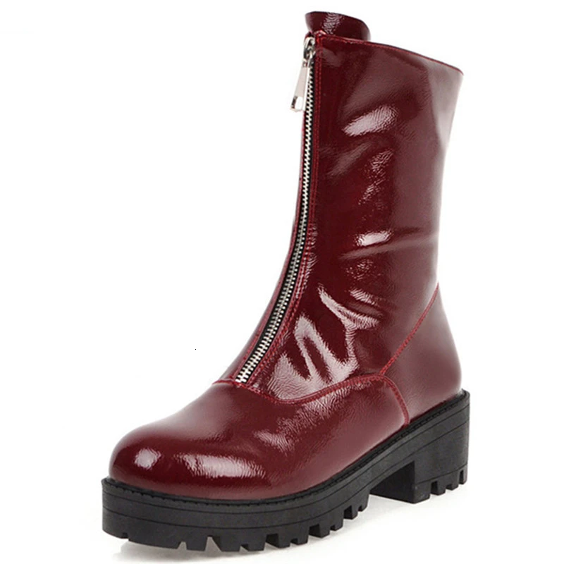 

2020 Big Size 46 Women Ankle Boots Zip Round Toe Punk Shoes Fashion Simple Comfortable Square Heel Platform Boots Woman